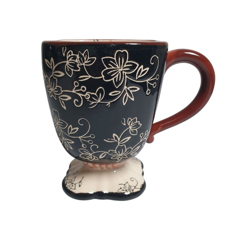 Temptations Tara Floral Lace Black Footed Mug Replacements Collection Coffee Tea